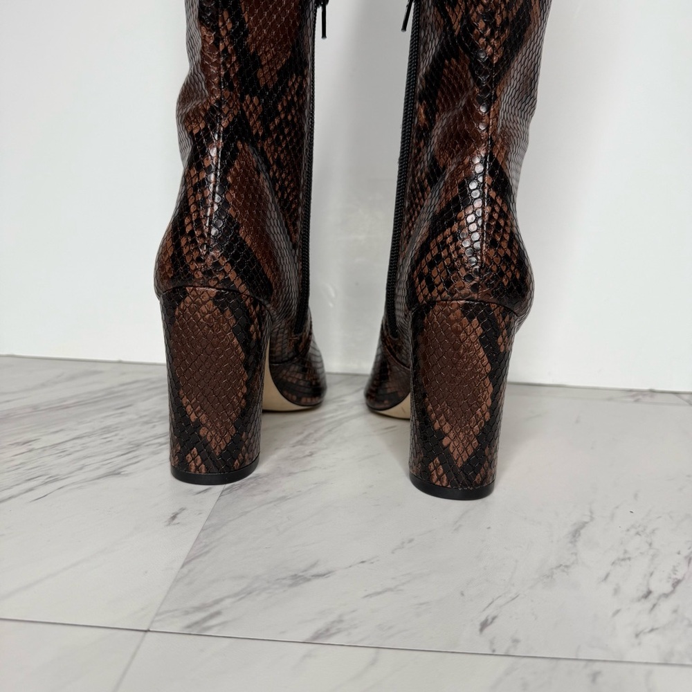 Steve Madden Evey Brown Snakeskin Pointy Toe Heeled Tall Boot 5 1/2 M - Picture 4 of 15